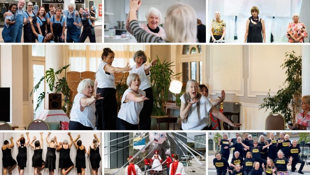 A collage of performance images from various Moving Memory throughout the years.