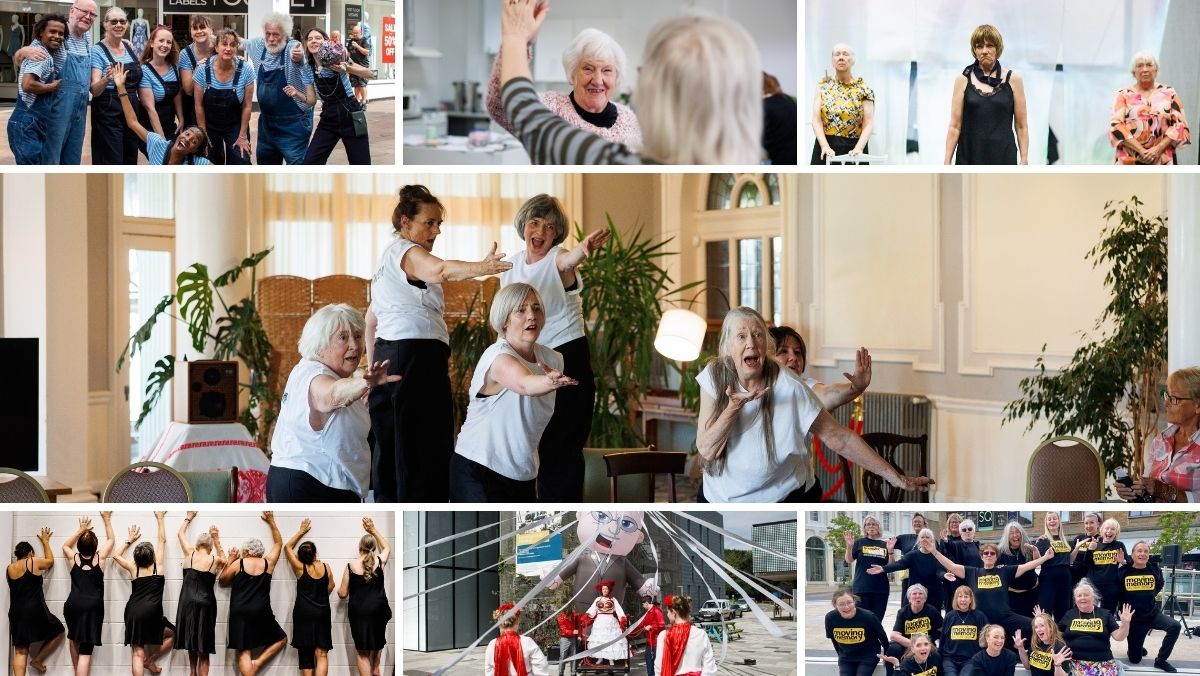 A collage of performance images from various Moving Memory throughout the years.